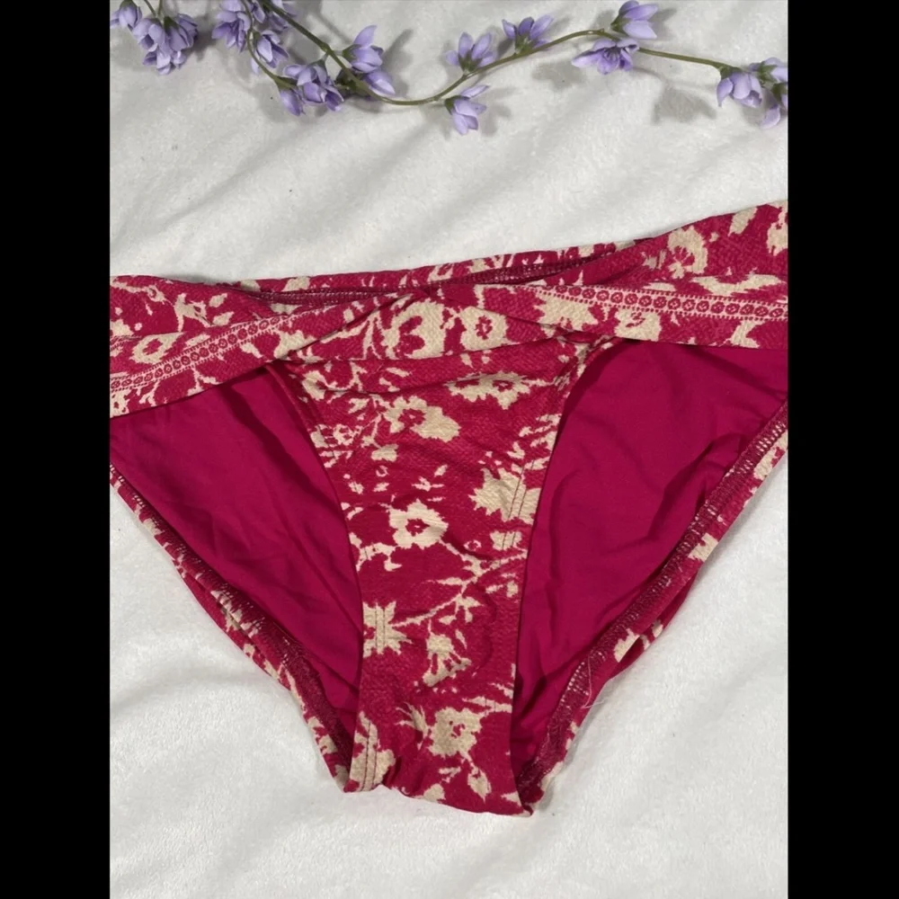 NEW Robin Piccone‎ 'Flora' Twist C Bikini Bottom Fuschia/Cream [SZ Large ]
